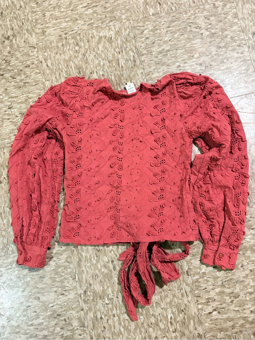 Anthropologie Red Eyelet V-Neck Tie-Hem Blouse - Picture 2 of 7